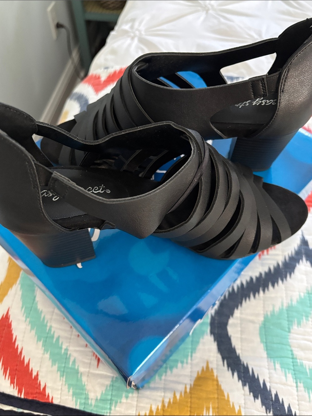 Easy street Black Strappy Block Heel Sandals